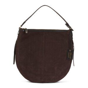 ASHWOOD Brown Suede Crescent Hobo With Studded Strap